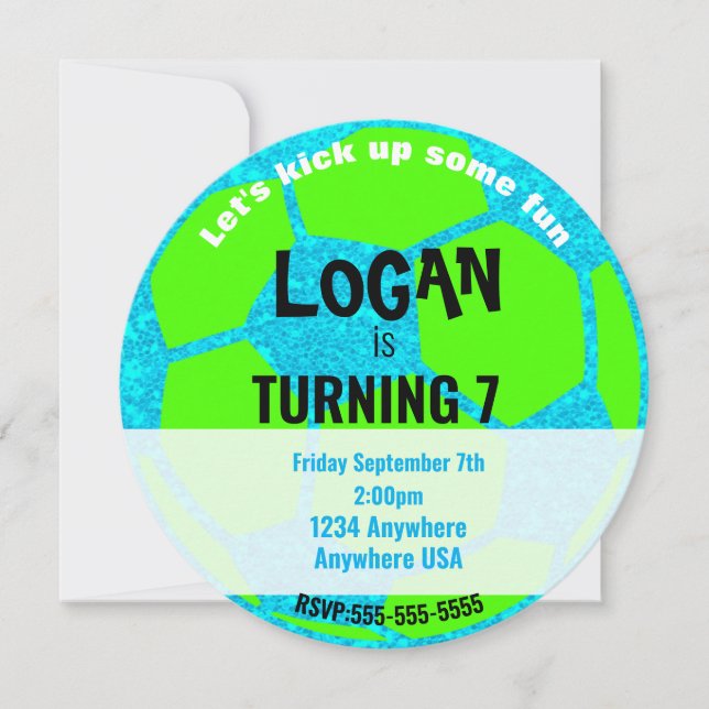 Convites Aniversário da Bola de Futebol Blue Neon Glow, fes (Frente)