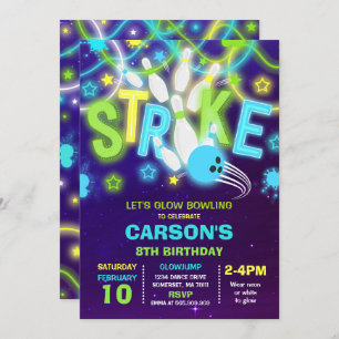 Convites Aniversário da Boliche do Glow Neon da Boliche
