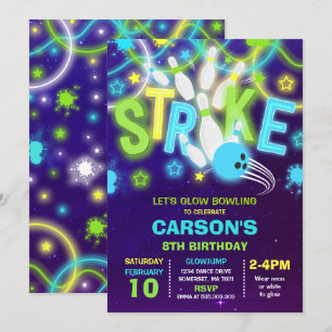 Convites Aniversário da Boliche Neon de boliche
