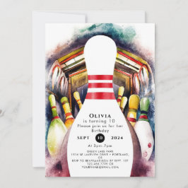 Convites Aniversário da Boliche Personalizada de Aquarela E