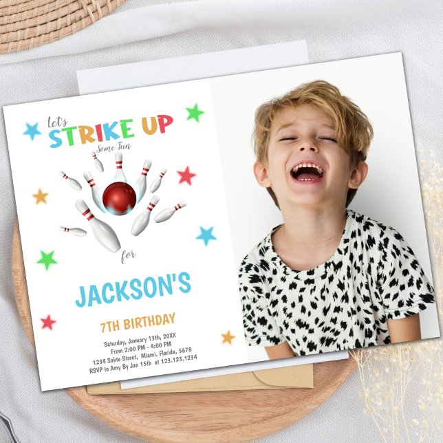 Convites Aniversário da Boliche Red Ball Convocações de Ani (Red Ball Bowling Birthday Invitations with photo)
