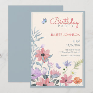 Convites Aniversário da borboleta das flores de pastel de a