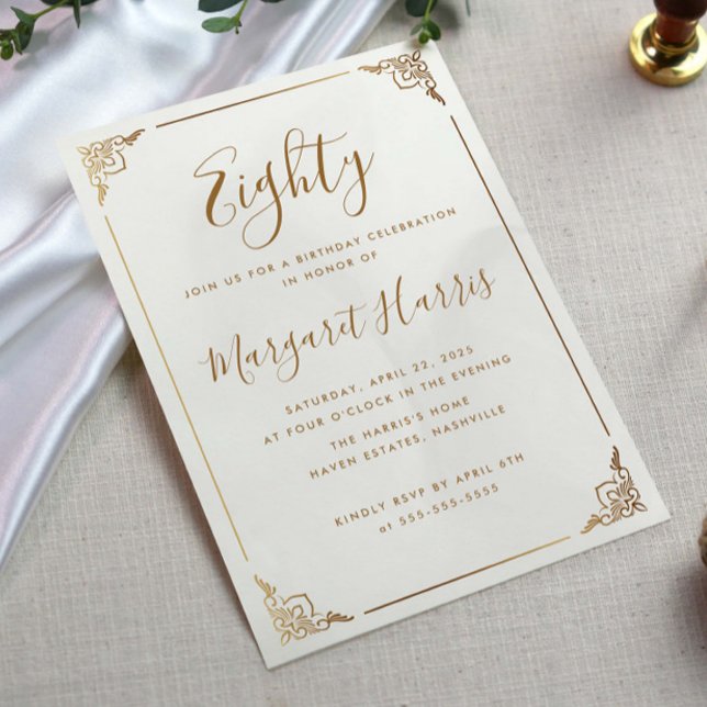 Convites Aniversário da Caligrafia do 80 Oitenta e Dourada (Criador carregado)