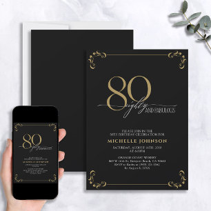 Convites Aniversário da Caligrafia Dourada e Preta Fabulosa