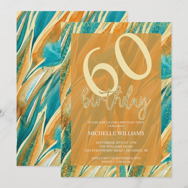 Convites Aniversário da Caligrafia Dourada Elegante (Frente/Verso)