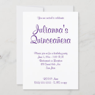 Convites Aniversário da Calligrafia Real Purple Quinceañe