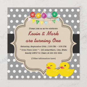 Convites Aniversário da Cinza Clássica Bolinhas Ducky Twi