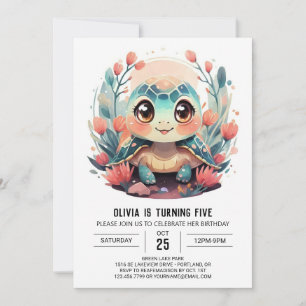 Convites Aniversário da Elegante Digital Turtle Girl