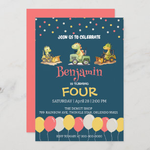 Convites Aniversário da escola de balões de caminhões com t