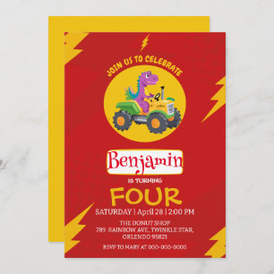 Convites Aniversário da escola de caminhões de dinossauros