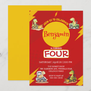 Convites Aniversário da escola de trator de dinossauro giro