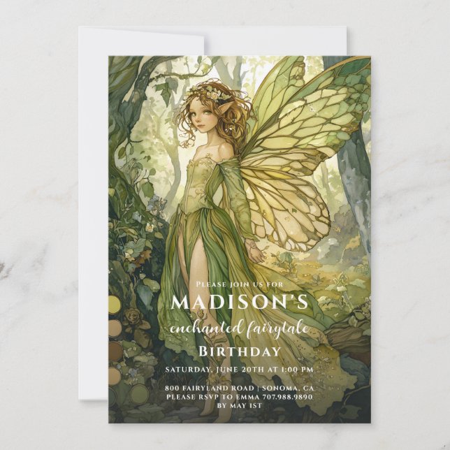 Convites Aniversário da Fada da Floresta Encantada (Frente)