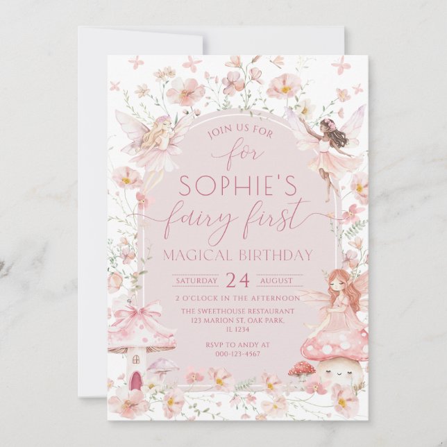 Convites Aniversário da Fada de Jardim Encantada (Frente)