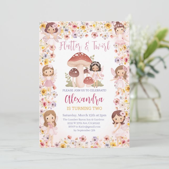 Convites Aniversário da Fada Floral Magia Garden Forest (Em pé/Frente)