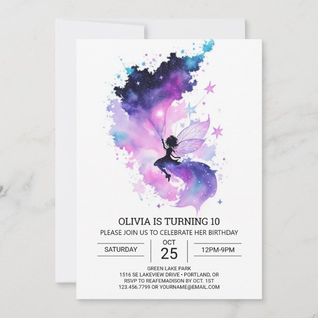 Convites Aniversário da Fada Personalizada Encantada (Frente)