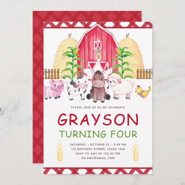 Convites Aniversário da Fazenda de Aquarela (Frente/Verso)