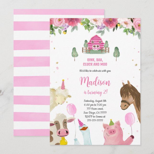 Convites Aniversário da Fazenda de segundo de Menina Bonita (Frente/Verso)