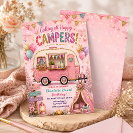 Convites Aniversário da Feliz Camper Rosa