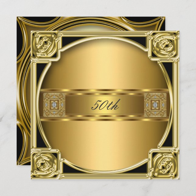 Convites Aniversário da Festa de aniversário Dourada Elegan (Frente/Verso)