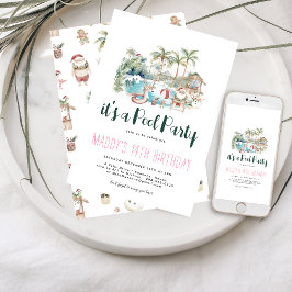 Convites Aniversário da Festa de Piscina de Natal Tropical