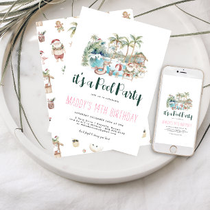 Convites Aniversário da Festa de Piscina de Natal Tropical