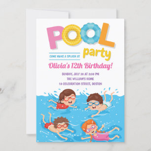 Convites Aniversário da Festa de Piscina de Verão para Cr