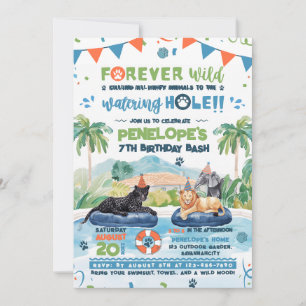 Convites Aniversário da Festa de Piscinas de Animais Selvag