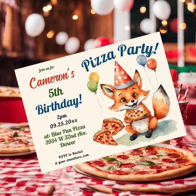 Convites Aniversário da Festa de Pizza de Fox Cuja Pizza É (Criador carregado)