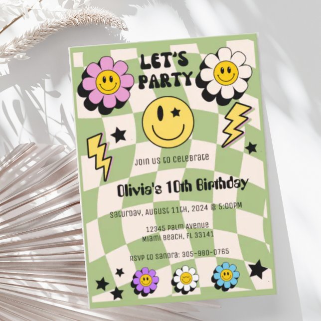 Convites Aniversário da Festa de Rosto Feliz Verde da Pré-P (Criador carregado)