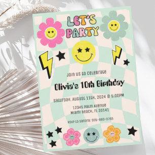 Convites Aniversário da Festa de Rosto Feliz Verde da Pré-P