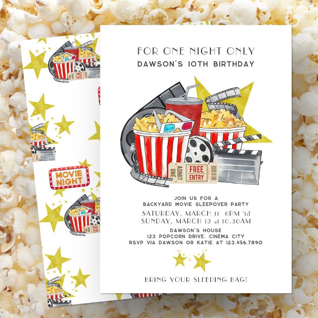 Convites Aniversário da Festa de Sonepover no Quintal do Fi (For One Night Only Backyard Movie Sleepover invite from my Kids Birthday Invitation collection)