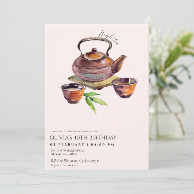 Convites Aniversário da festa do chá elegante (Em pé/Frente)