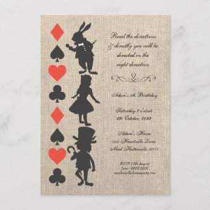 Convites Aniversário da festa do chá em Wonderland Burlap