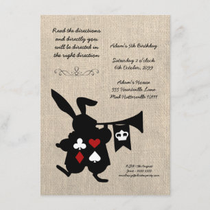 Convites Aniversário da festa do chá em Wonderland Burlap