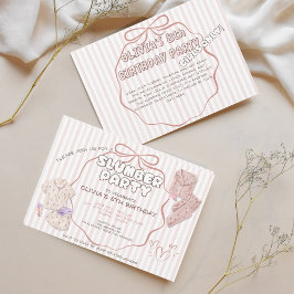 Convites Aniversário da festa do pijama de madeira rosa