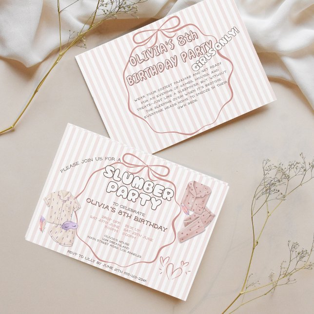 Convites Aniversário da festa do pijama de madeira rosa (Criador carregado)