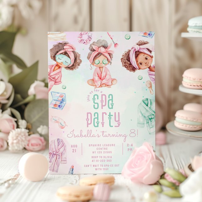 Convites Aniversário da Festa Spa de Menina Negra (Criador carregado)