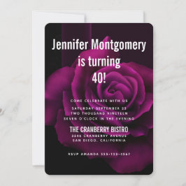 Convites Aniversário da Flor Rosa vermelha Roxo-Gótica