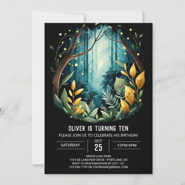 Convites Aniversário da Floresta Temporal Personalizada (Frente)