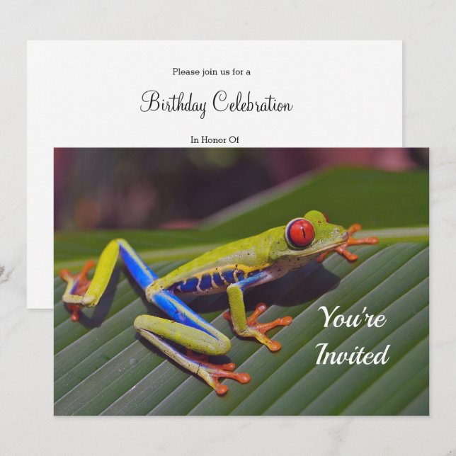 Convites Aniversário da Foto de Olhos Vermelhos do sapo (Frente/Verso)