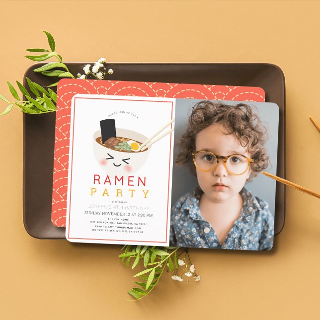Convites Aniversário da Foto do Criança Chinesa Ramen (Criador carregado)