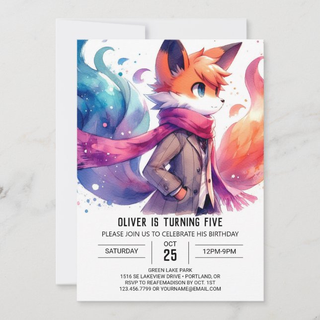 Convites Aniversário da Fox Personalizada da Aquarela (Frente)