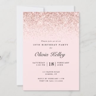 Convites Aniversário da Fronteira da Glitter, Rosa claro