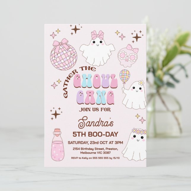 Convites Aniversário da Gang Ghoul das Meninas do Halloween (Em pé/Frente)