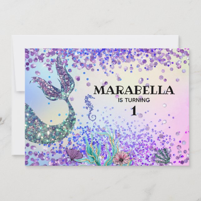 Convites *~* Aniversário da Garota Arco-Íris da Sereia (Frente)