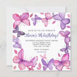 Convites Aniversário da Garota da Borboleta Púrpura e Rosa