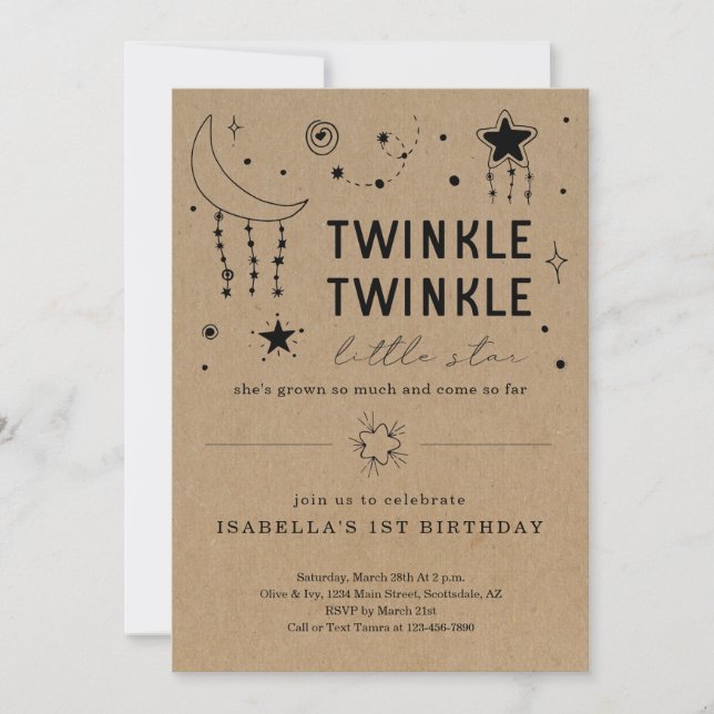 Convites Aniversário da Garota da rua Twinkle Twinkle Littl (Frente)