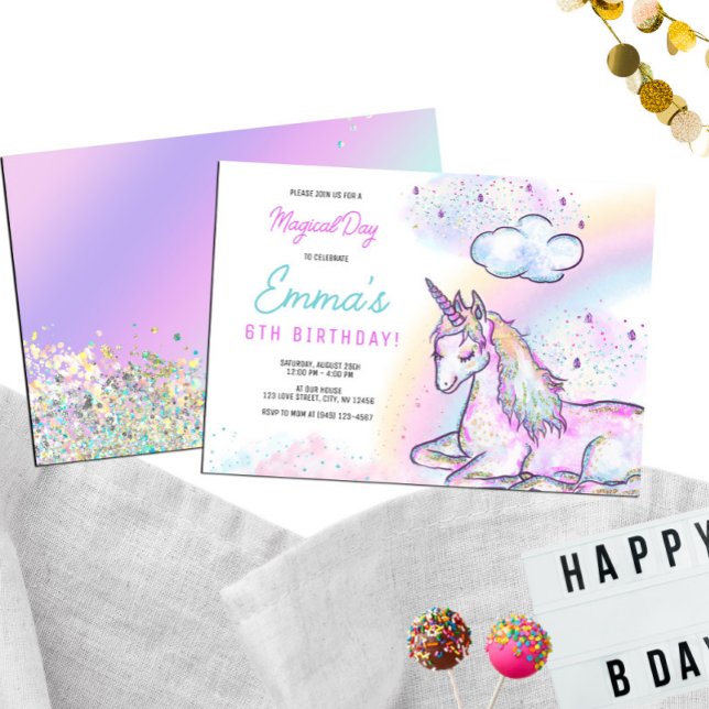Convites Aniversário da Garota do Dia Mágico do Unicórnio d (Criador carregado)
