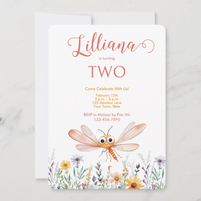 Convites Aniversário da Garota do Dragão Laranja-Bonita (Frente)