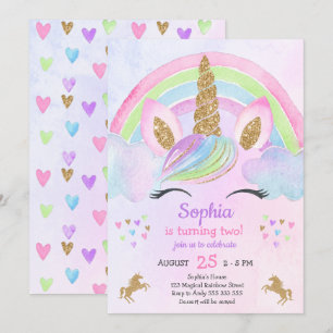 Convites Aniversário da Garota do Unicórnio Glitter Doura